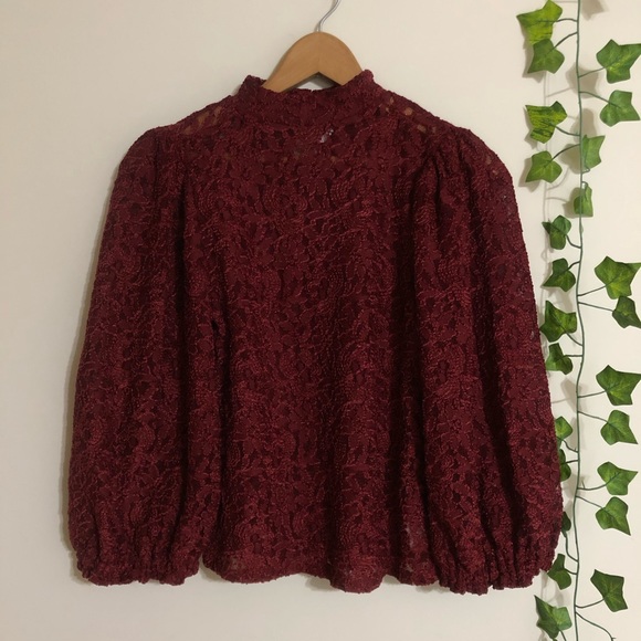 Free People Sweet Talker Lace Maroon Burgundy Top - Picture 2 of 8